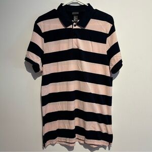 H&M Men’s Polo Shirt Medium – Pink & Navy Blue Striped Short Sleeve Rugby Style
